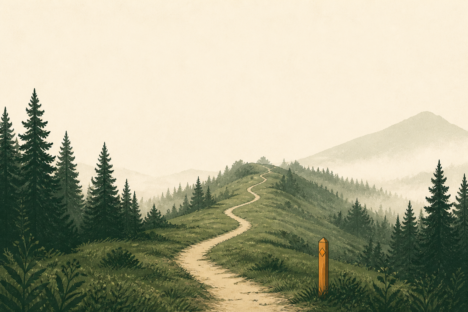 Atmospheric trail landscape illustration